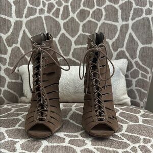Steve Madden Brown Lace-Up Peep Toe Booties